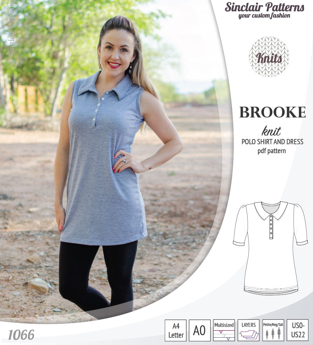 Pdf sewing pattern - Sinclair Patterns - S1066 Brooke knit polo shirt or shirt dress for women