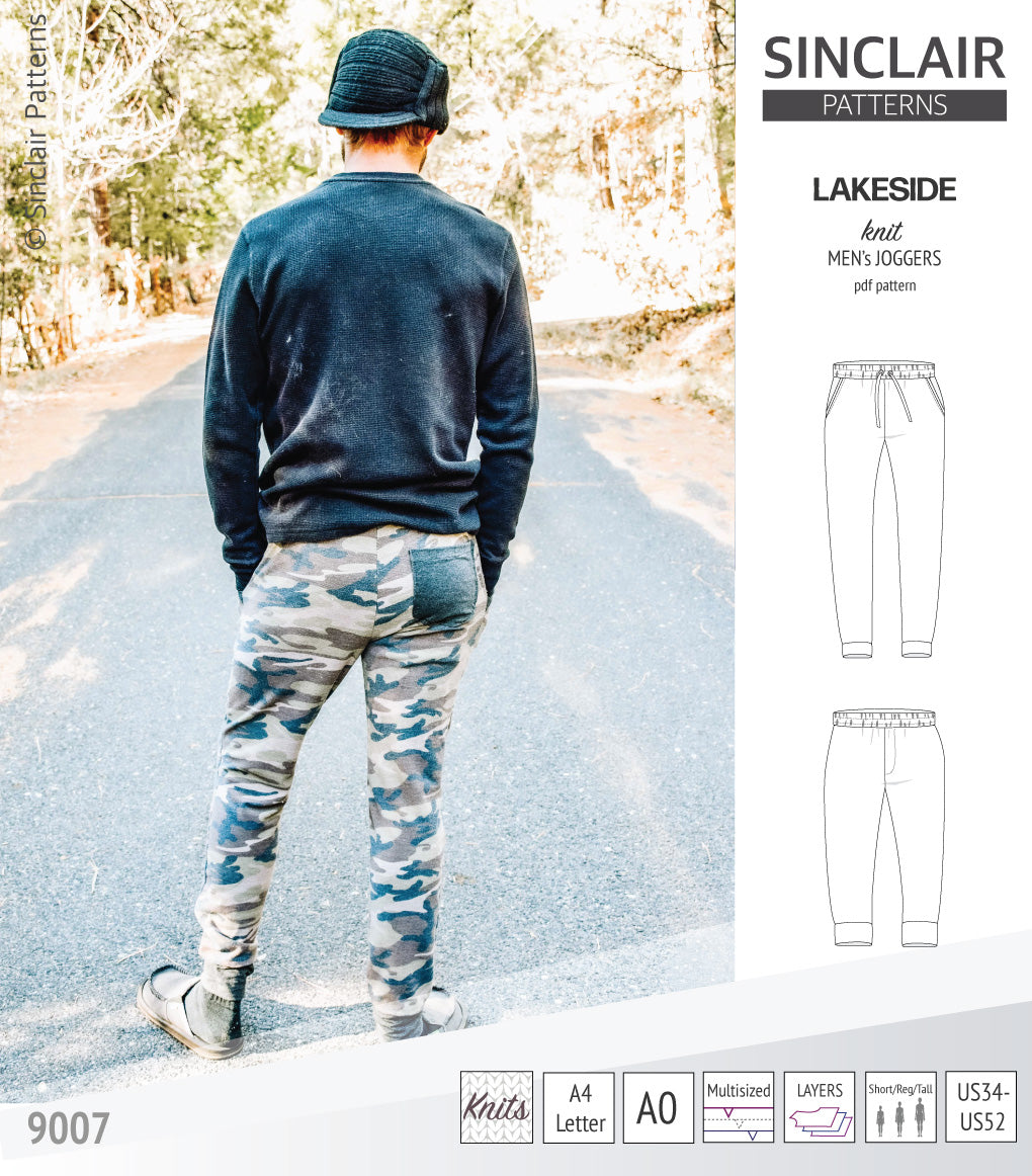 Pdf sewing pattern Lakeside knit joggers for men by Sinclair Patterns