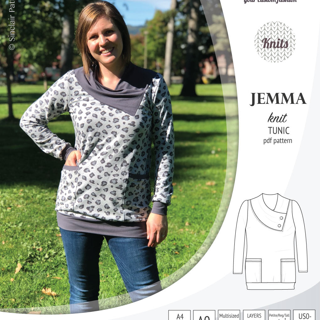 Pdf sewing pattern S1049 Jemma knit tunic with asymmetrical collar and pockets