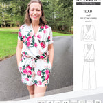Sinclair Patterns Lulu faux wrap top, set and romper pdf sewing patterns for women