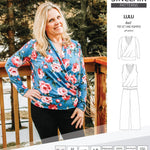 Sinclair Patterns Lulu faux wrap top, set and romper pdf sewing patterns for women