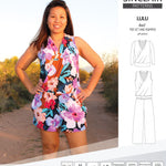 Sinclair Patterns Lulu faux wrap top, set and romper pdf sewing patterns for women