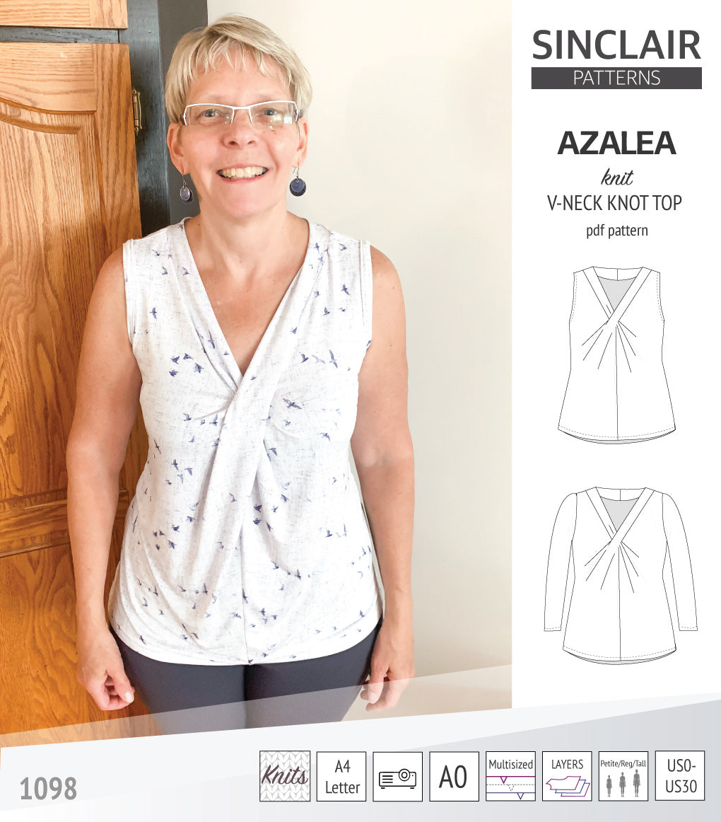 Azalea v-neck knot top for knit fabrics pdf sewing pattern – Sinclair ...