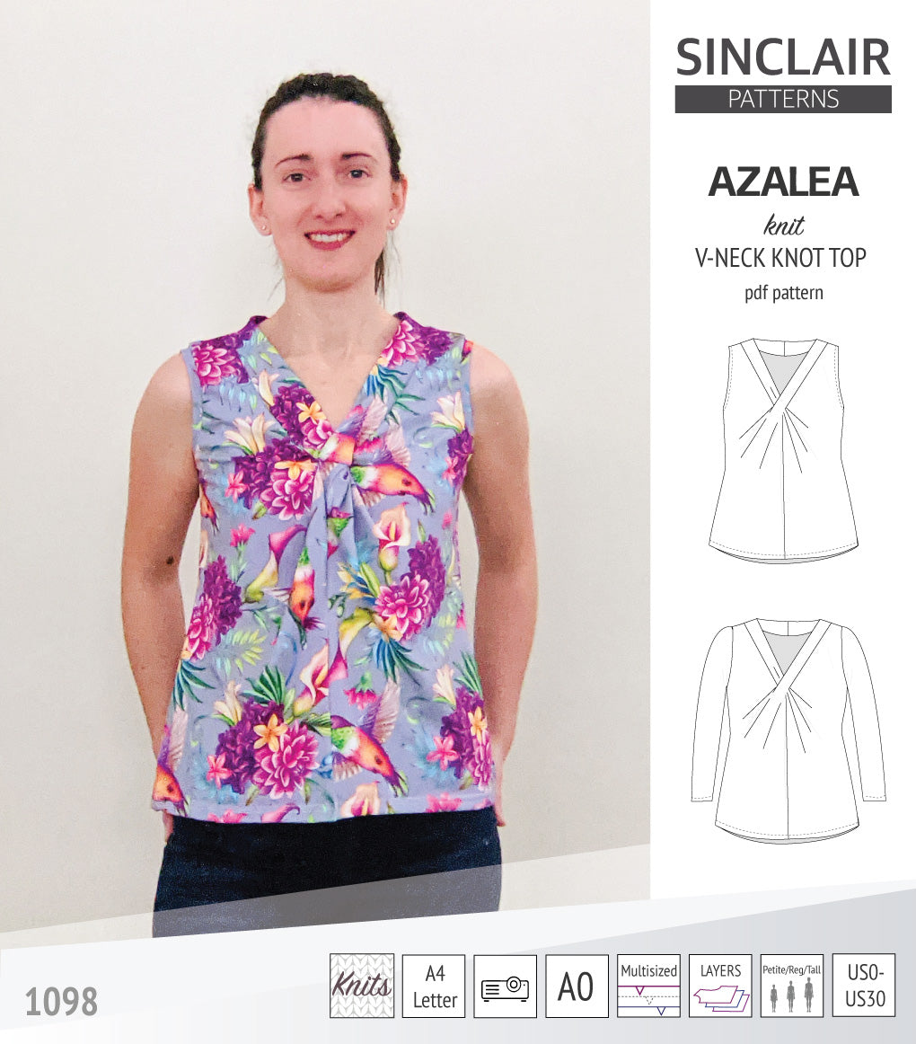 Azalea v-neck knot top for knit fabrics pdf sewing pattern – Sinclair ...