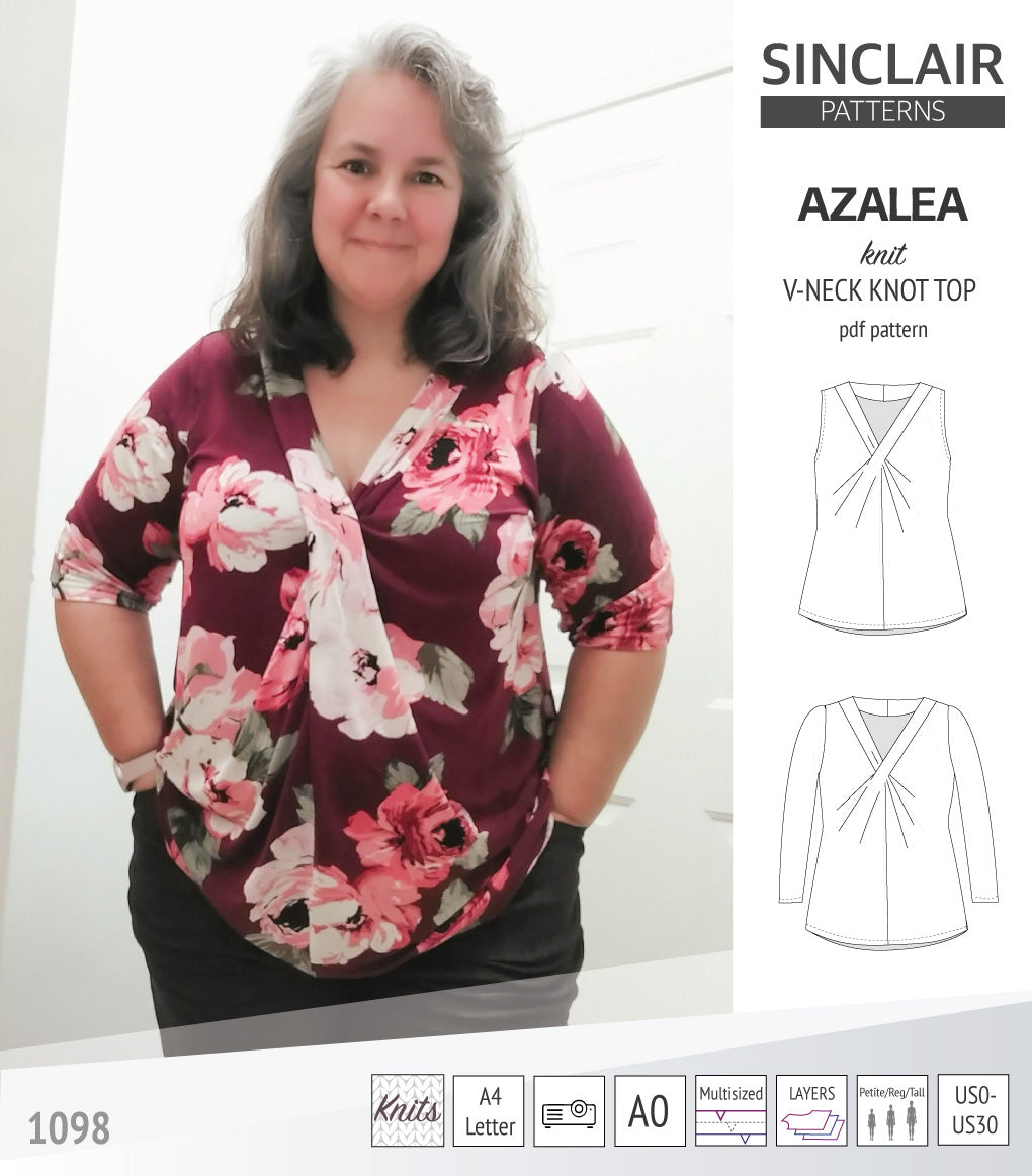 Azalea v-neck knot top for knit fabrics pdf sewing pattern – Sinclair ...