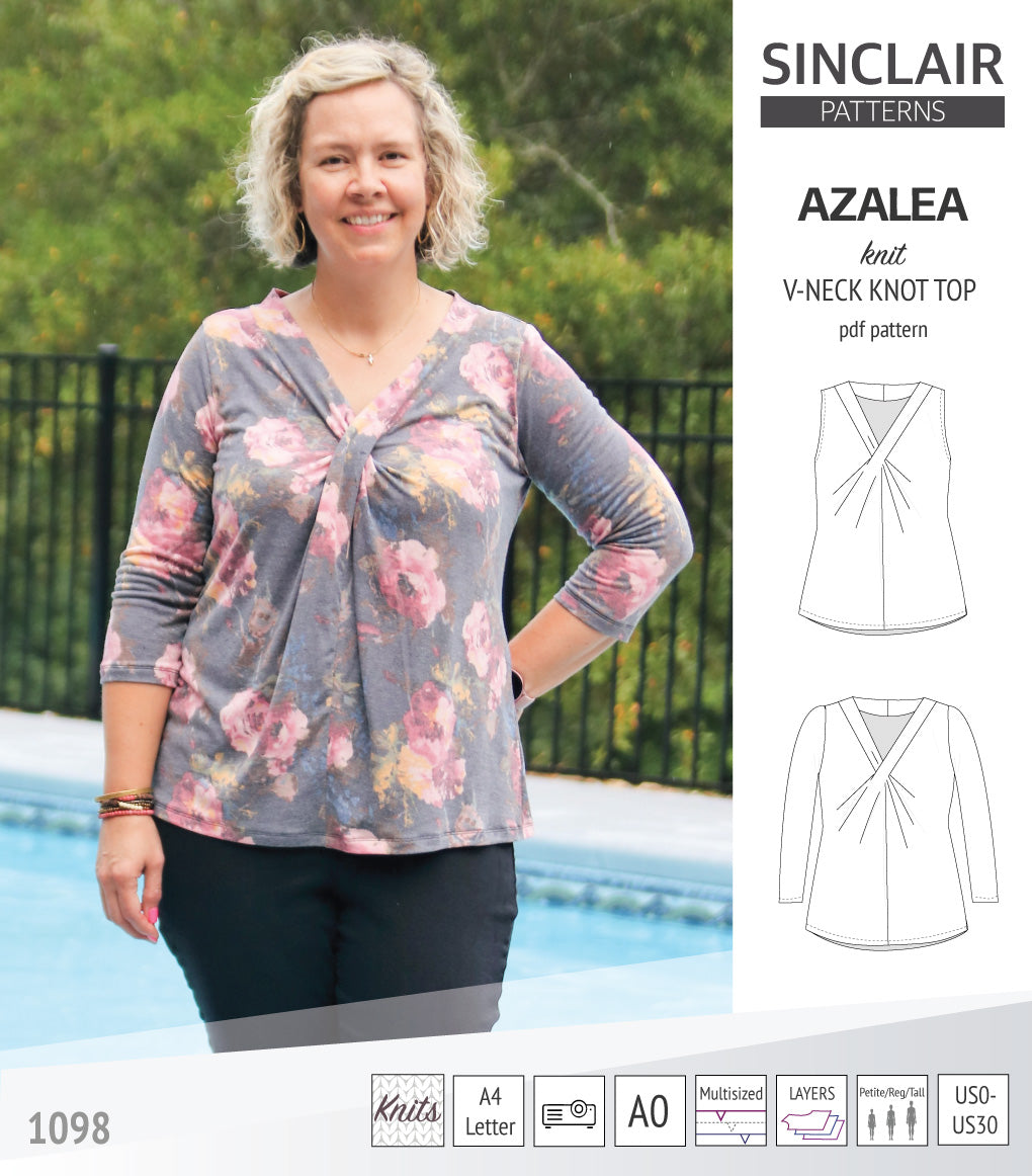 Azalea v-neck knot top for knit fabrics pdf sewing pattern – Sinclair ...