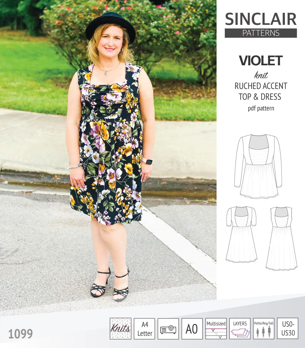 Violet ruched accent top, tunic and dress for knit fabrics pdf sewing ...