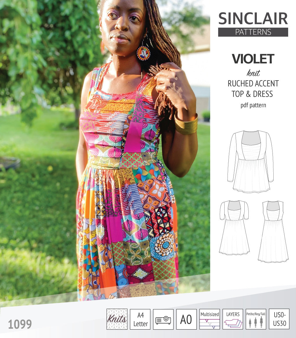 Violet ruched accent top, tunic and dress for knit fabrics pdf sewing ...