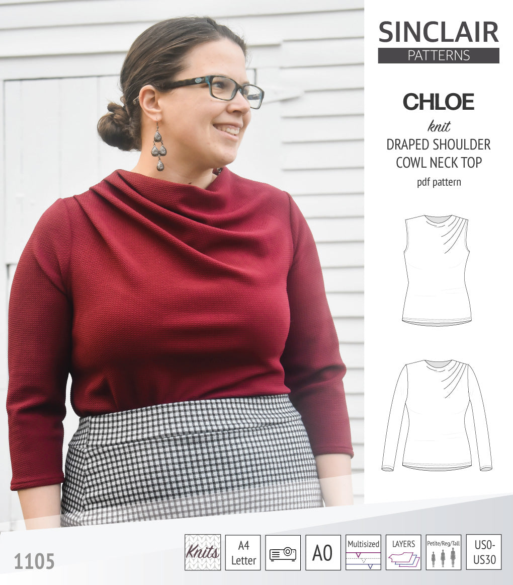 Chloe draped shoulder top with a high cowl neck (PDF) – Sinclair Patterns