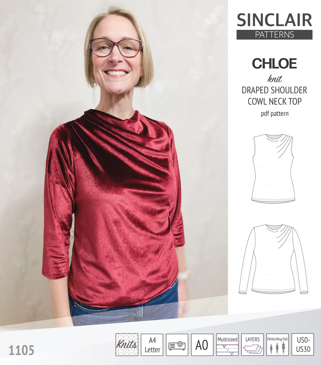 Chloe draped shoulder top with a high cowl neck (PDF) – Sinclair Patterns