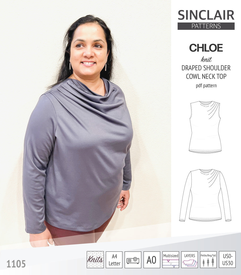 Unit Neck Pattern Chloe draped shoulder top with a high cowl neck (PDF) – Sinclair Patterns