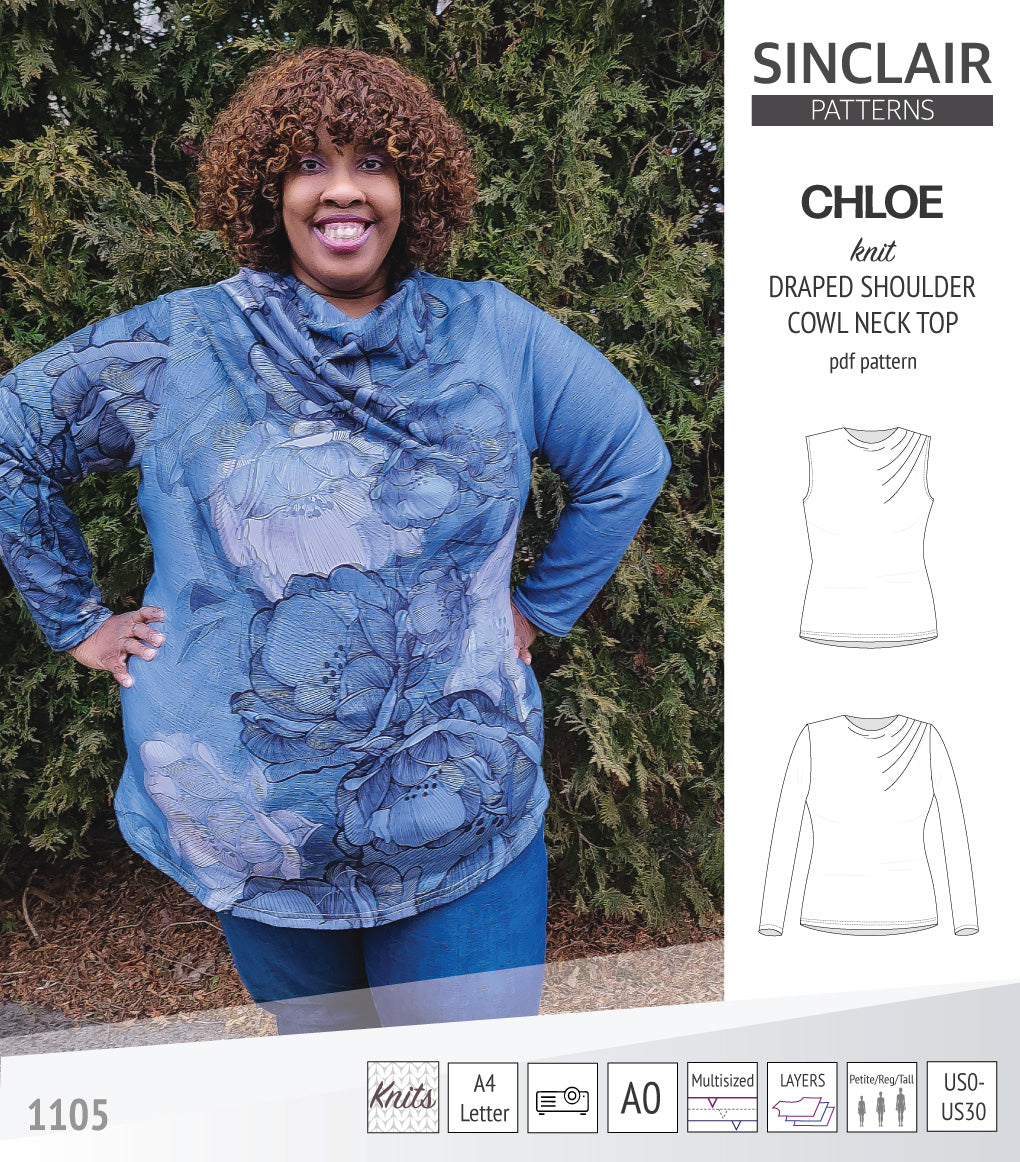 Chloe draped shoulder top with a high cowl neck (PDF) – Sinclair Patterns