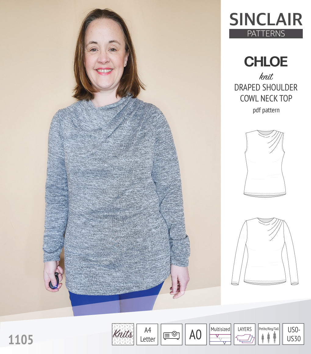Chloe draped shoulder top with a high cowl neck (PDF) – Sinclair Patterns