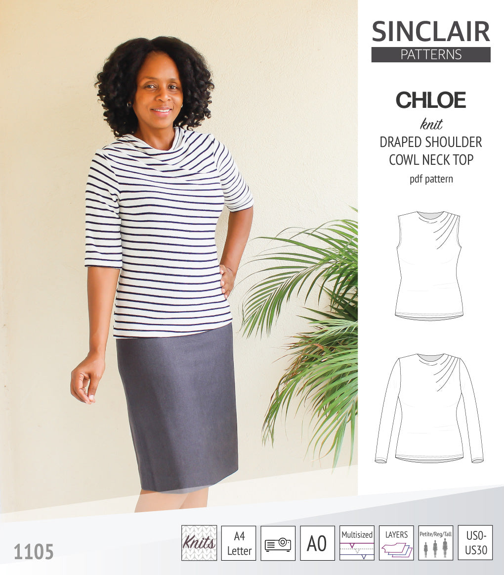 Unit Neck Pattern Chloe draped shoulder top with a high cowl neck (PDF) – Sinclair Patterns