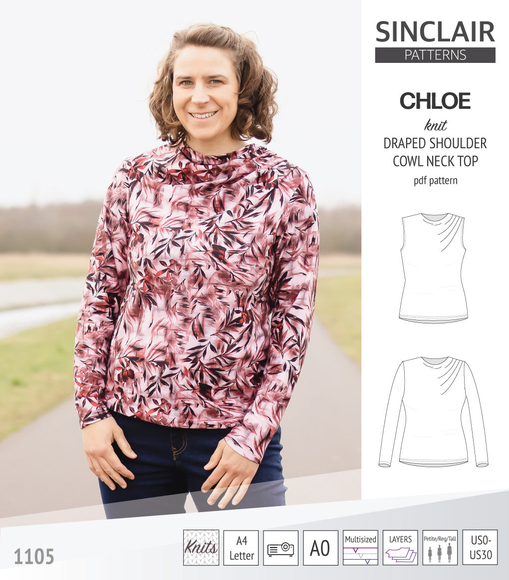 Chloe draped shoulder top with a high cowl neck (PDF) – Sinclair Patterns