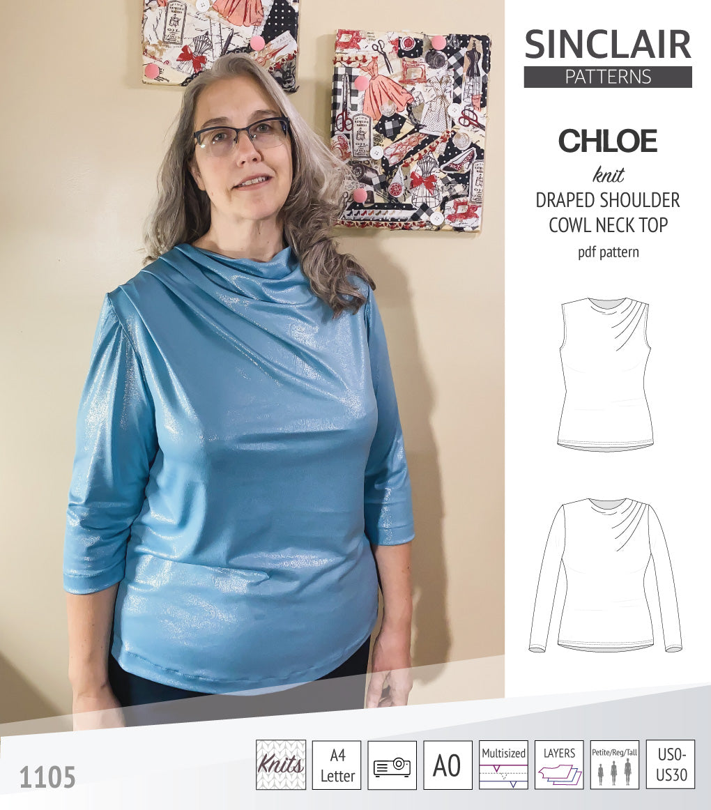 Chloe draped shoulder top with a high cowl neck (PDF) – Sinclair Patterns