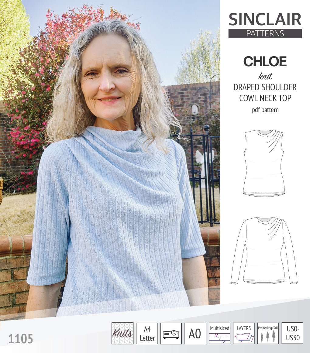Chloe draped shoulder top with a high cowl neck (PDF) – Sinclair Patterns