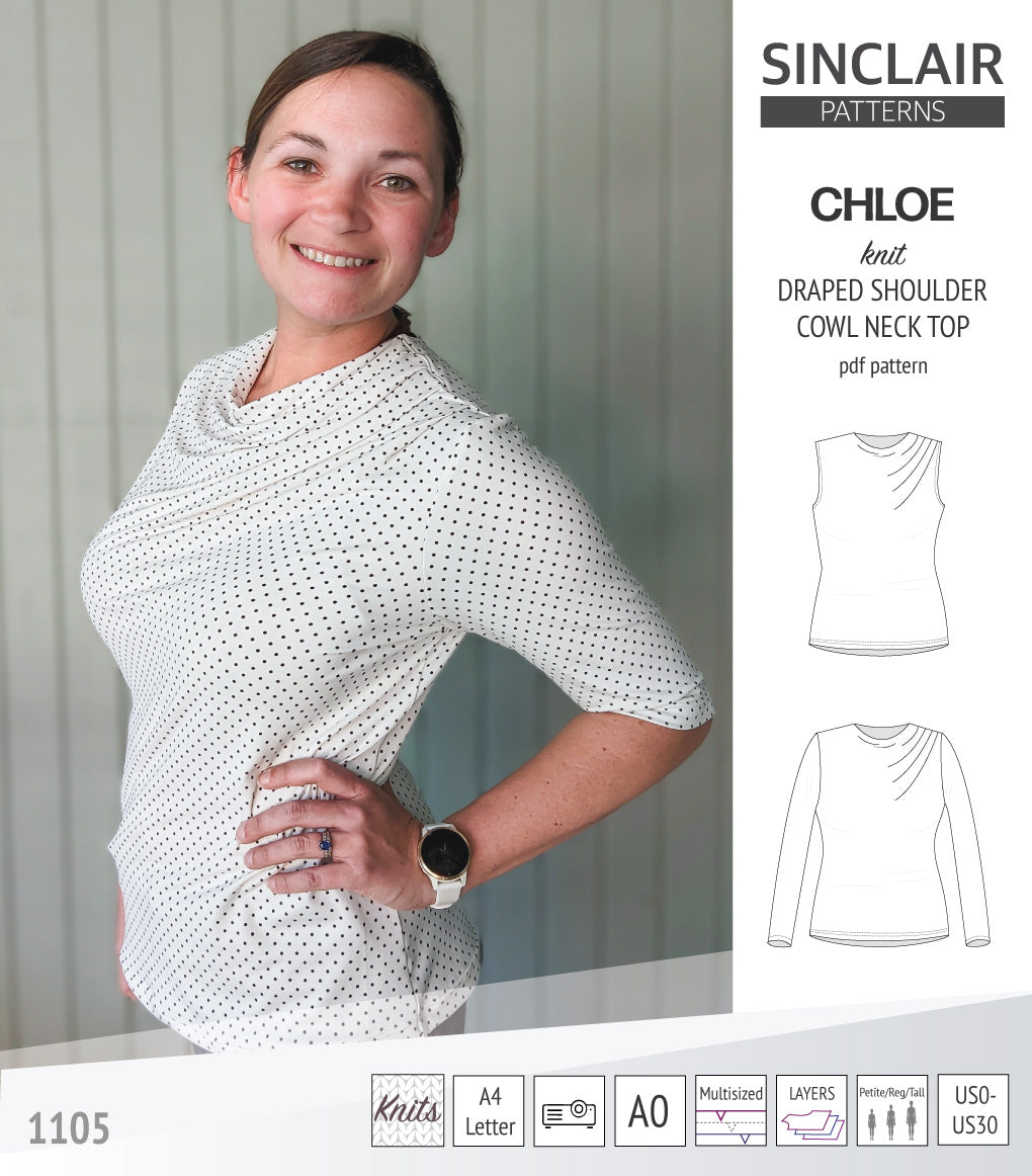 Chloe draped shoulder top with a high cowl neck (PDF) – Sinclair Patterns