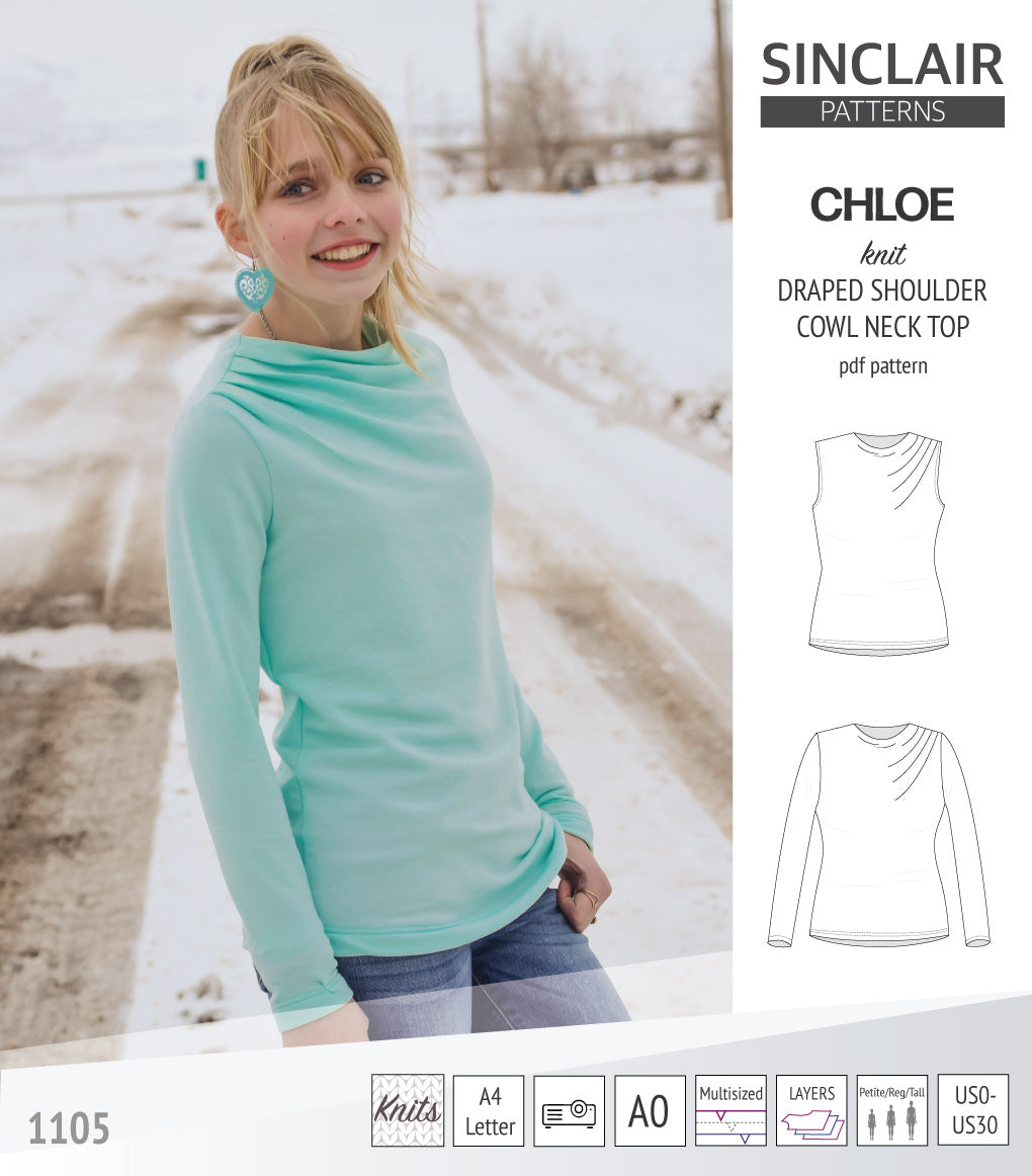 Chloe draped shoulder top with a high cowl neck (PDF) – Sinclair Patterns