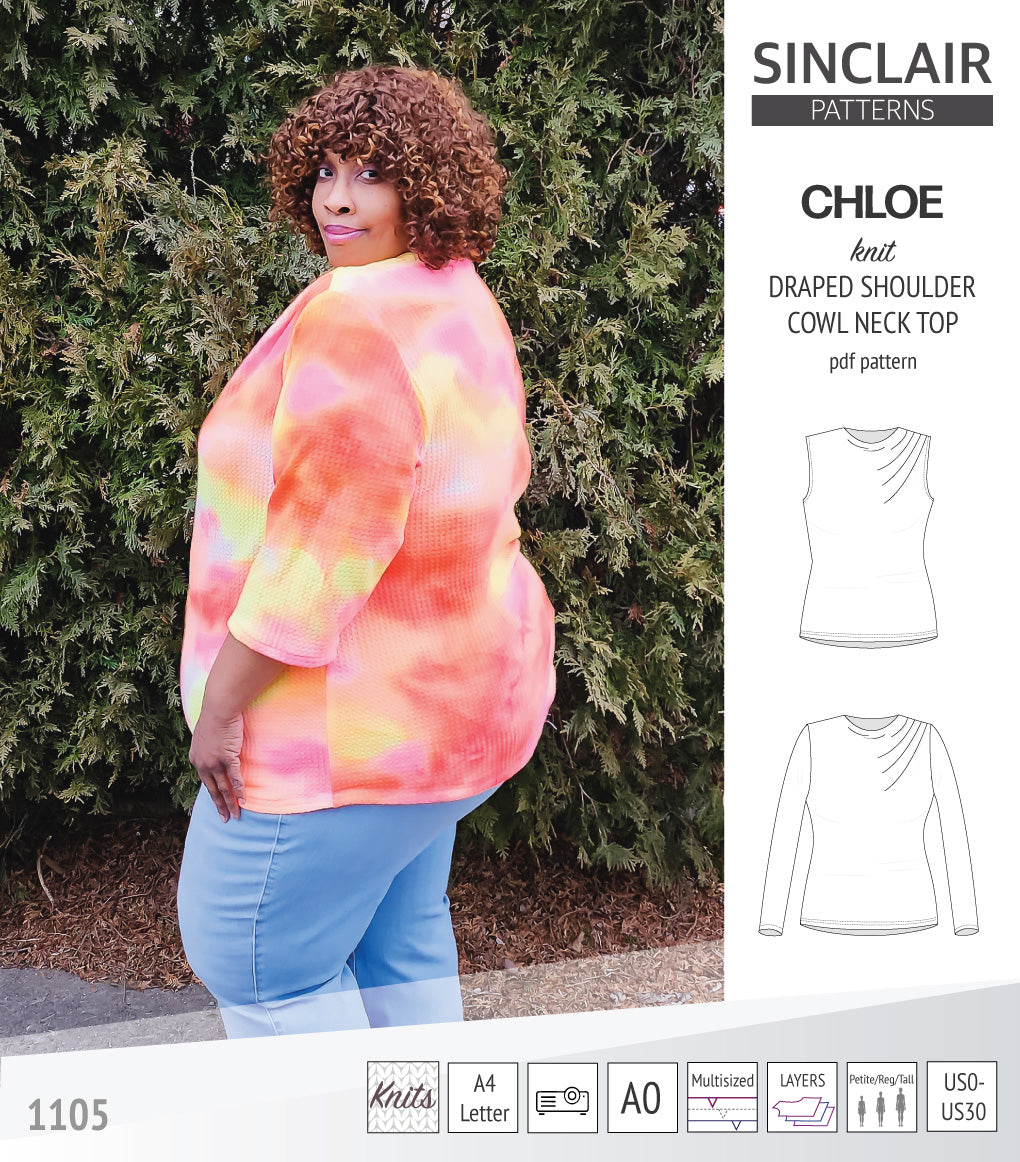 Chloe draped shoulder top with a high cowl neck (PDF) – Sinclair Patterns
