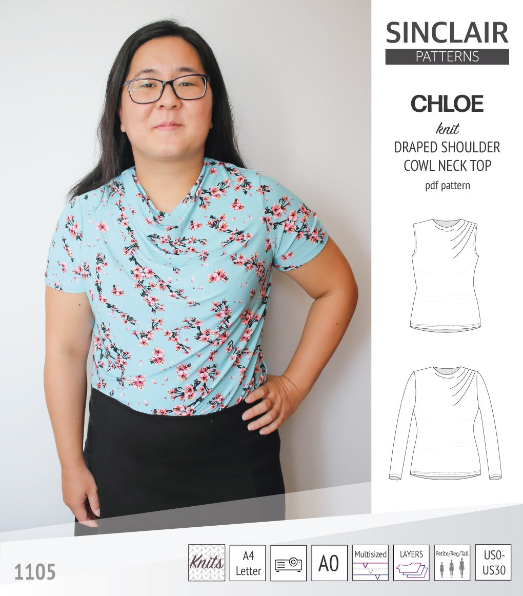 Chloe draped shoulder top with a high cowl neck (PDF) – Sinclair Patterns
