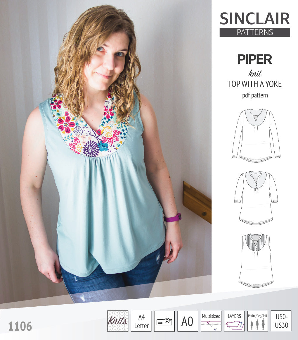 Piper knit top with a woven yoke (pdf) – Sinclair Patterns
