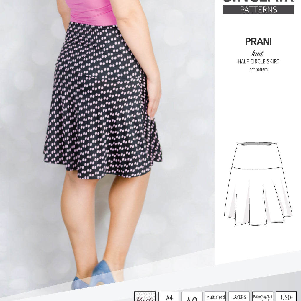 Sinclair Patterns S1028 knit half circle skirt with yoga wide band for women pdf sewing pattern