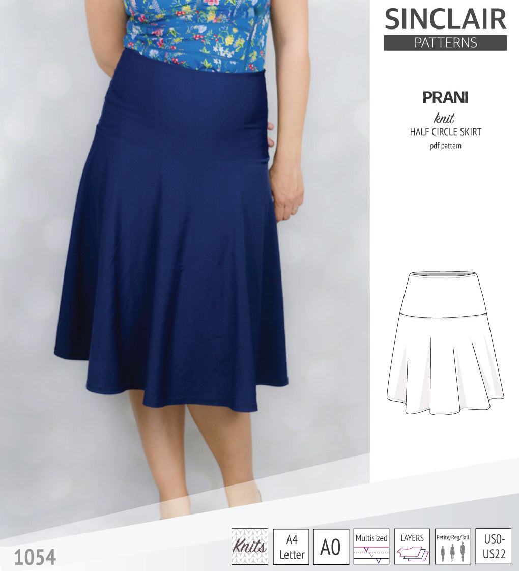 Sinclair Patterns S1028 knit half circle skirt with yoga wide band for women pdf sewing pattern